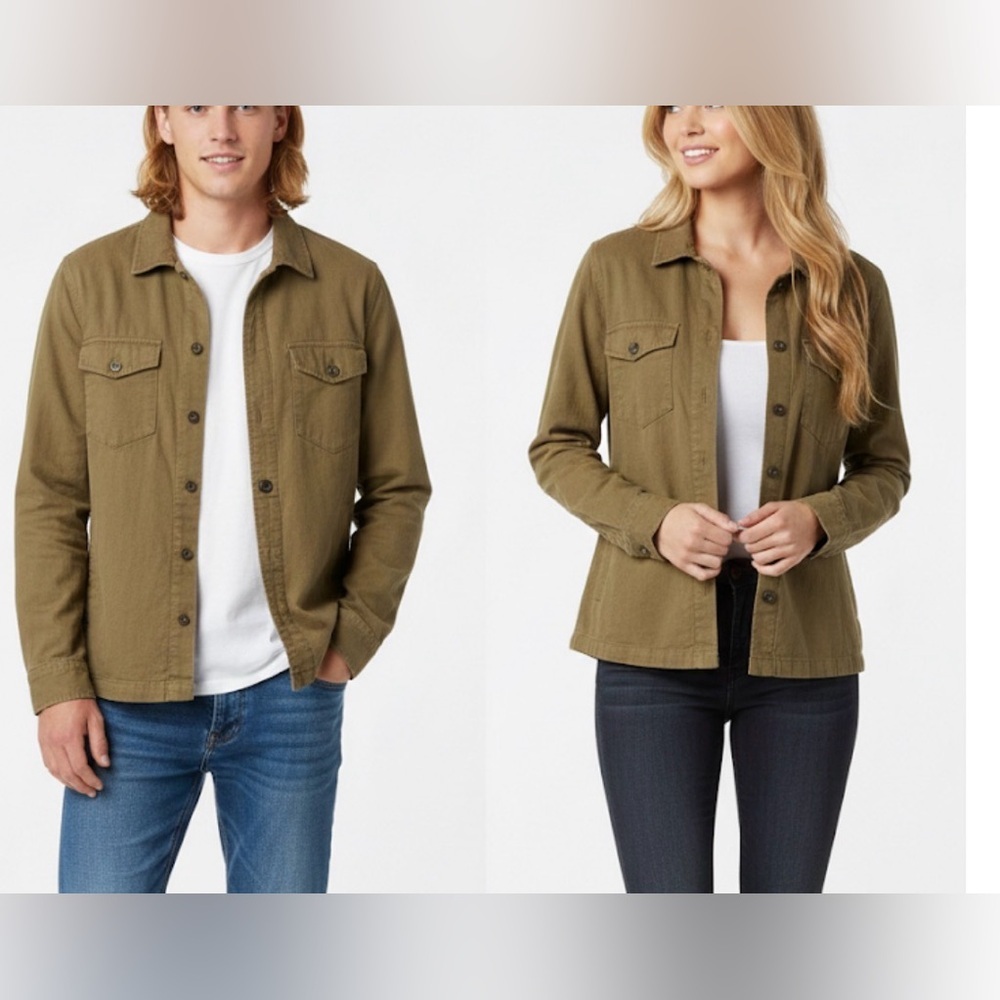 Lucky Brand Midweight Shirt Jacket Linen Blend Dark Khaki Womens M Mens Size S